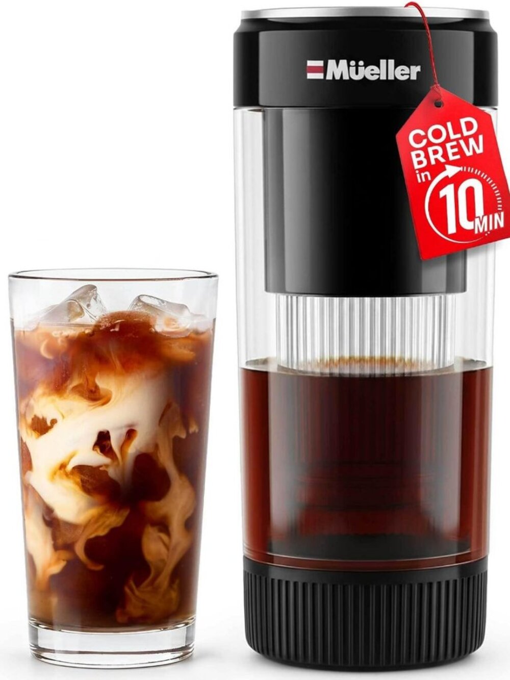 Cold Brew Iced Coffee Maker - Fast Brewing, Easy to Use, Sleek Black Design